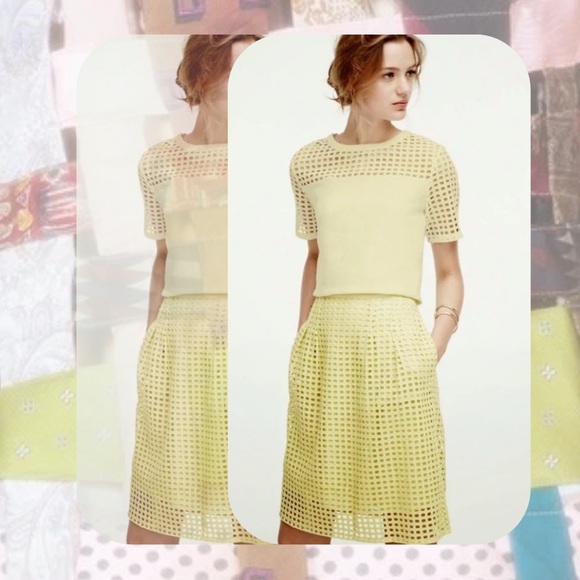 loft neon green yellow eyelet high waist skirt with side pockets - Picture 1 of 17